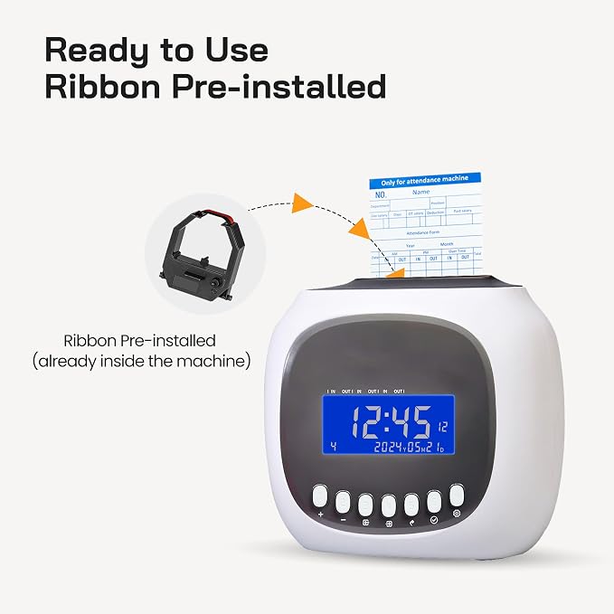 Time Clocks for Employees Small Business, Auto-Align Time Clock, 6 Punches per Day Time Machine | Clock in Machine for Employees with 50 Time Cards and 1 Ink Ribbon (Inside)