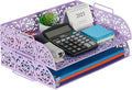 EasyPAG Paper Organizer for Desk 2 Tier Stackable Paper Tray for A4 Legal Size Folders Metal File Storage Desktop Organizer for Home Office School Teacher, Purple