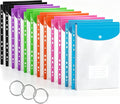 12 Pack Plastic Envelopes Binder Pocket 11 Holes Expandable Binder Folders for 2/3/4 Ring Document Pouch with Snap Button & Label Loose-Leaf Transparent for School Home Office (Vertical-Opening)