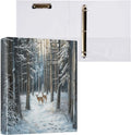 Deer in Snowy Winter Forest Animal Tree 3 Ring Binder 1.5" Decorative D-Ring Binder with Clipboard&3 Clear Pockets, Holds 200 Sheets A4 Size Paper Waterproof Binders for School Home Office