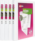 Avery Durable View 3 Ring Binders for Home, School Supplies, Office, or Organization Needs, 0.5" Slant Ring, 4 Pack White Binders (03362)