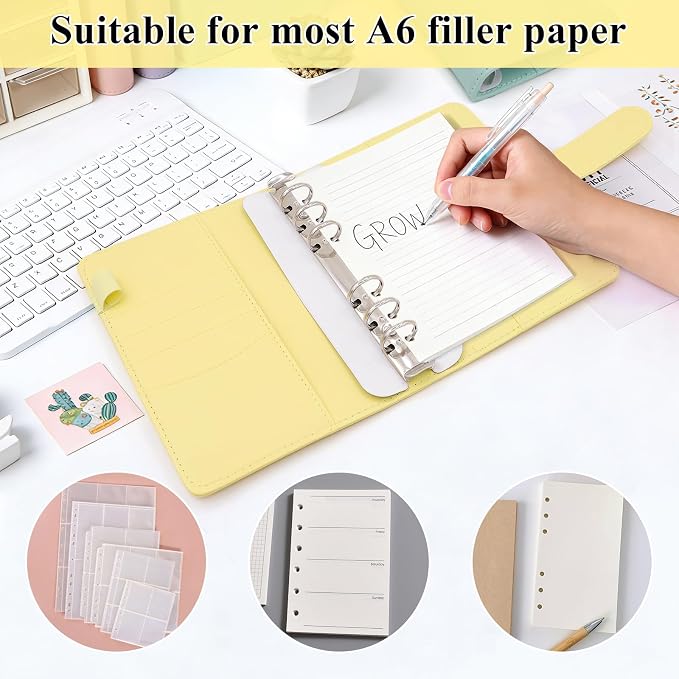 6 Pack A6 Notebook Binder, 6 Ring PU Leather Planner Binder, A6 Refillable Planner Cover Loose Leaf Personal Organizer Cover Budget Binder with Magnetic Buckle Closure for School Office Work
