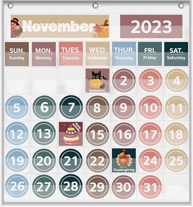 Boczif Monthly Classroom Calendar Pocket Chart (White)