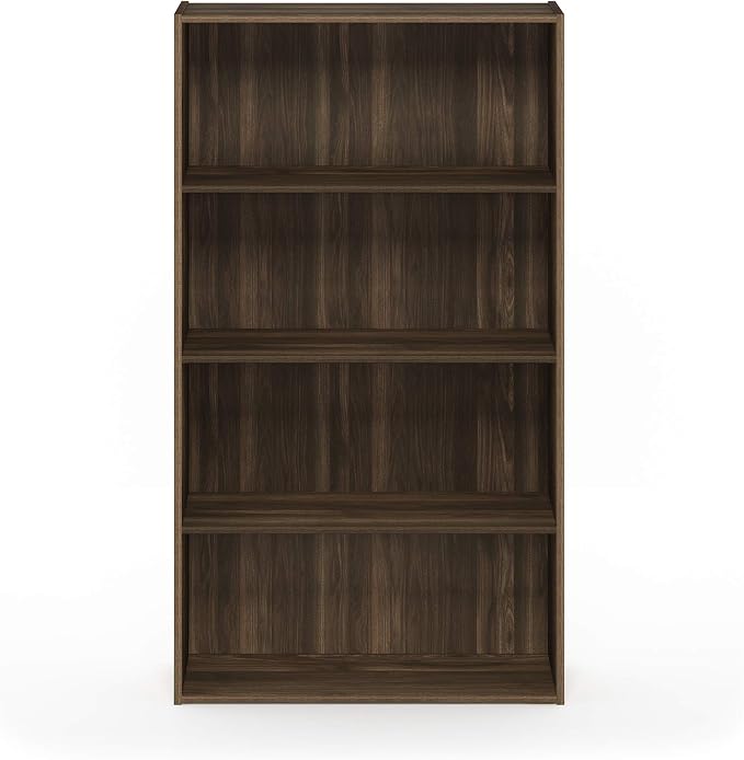Furinno PASIR Book Shelf, 4-Tier Bookshelf, Bookcase with Open Shelf, 9.4 x 23.6 x 41.7, for Living Room, Bedroom, Home Office, Columbia Walnut