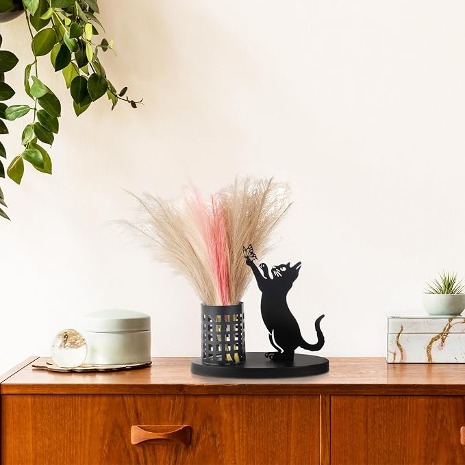Tandefio Cat Pen Holder for Desk Cute Black Pencil Holder Metal Desk Accessories Organizer Makeup Brush Pen Cups for Back to School Stationery Office Home Decor Table Centerpiece Lover Gifts Women