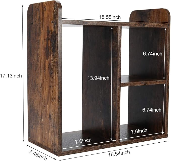 Desktop Shelf Freestanding Wood Small Bookshelf Desk Supplies Organizers and Accessories Storage Display Rack Office Decor for Women, Antique Brown