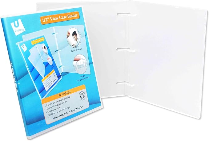 UniKeep 3 Ring View Binder - Binder Case is Fully Enclosed - Available in White, Clear, or Black and in Different Spine Sizes (Pack of 3, Clear, 0.5 Inch)