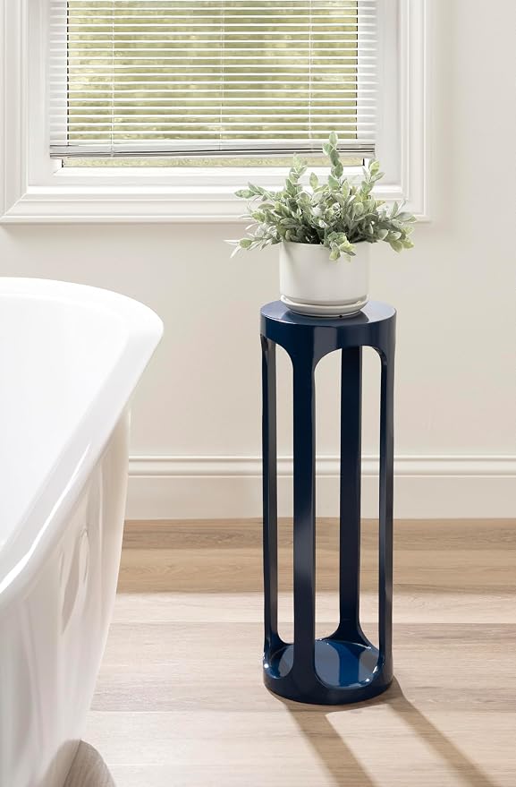 Kate and Laurel Dahl Modern Wooden Round Drink Table, 8 x 8 x 23, Navy Blue, Transitional Circle Accent Pedestal Table for Living Room Plant Stand Indoors or Mini Bedroom Nightstand