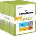 Enday 1 Inch Binder (6 Pack - Green) 3 Ring Binder 1 inch with Clear View Cover and 2 Inside Pocket - for Letter Size 8.5 x 11'' Paper, Ideal for School Supplies, Office, and Home