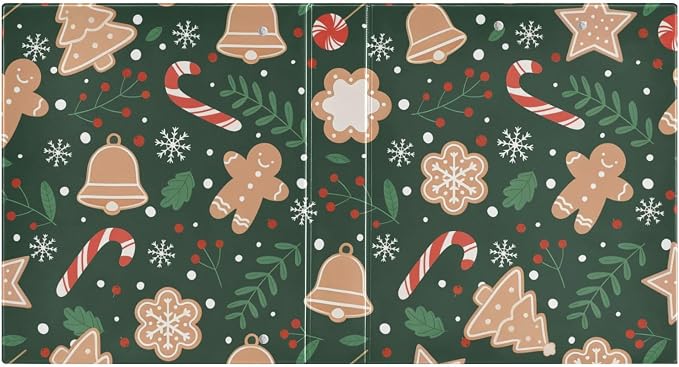 3 Ring Binder Christmas Gingerbread Snowflakes 1.5 inch Binders Three Ring Binders with Clipboard Fit 8.5'' x 11'' Paper 3 Interior PVC Clear Pockets for Office Supplies