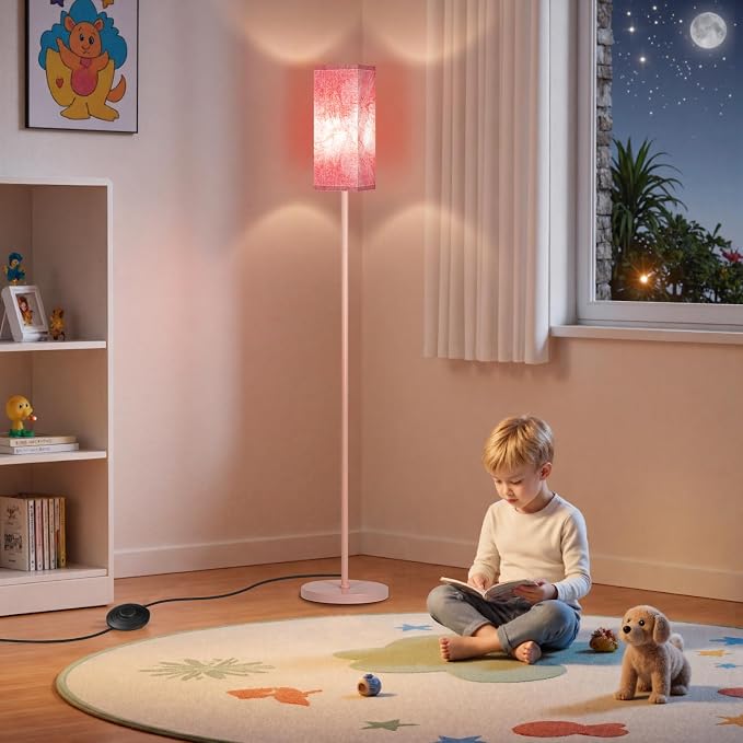 Floor Lamp, Pole Lamp with Foot Switch, Modern Standing Lamp Shade, Minimalist Freestanding Lamp (Bulb Not Included), for Living Room, Bedroom Office ETL Listed, Sakura Pink PCP07LD05