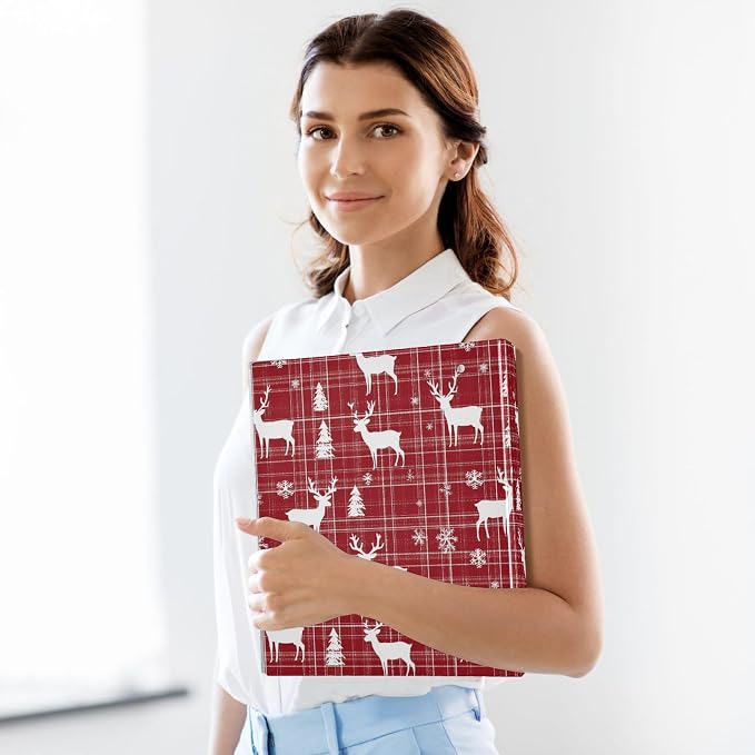Christmas Reindeer and Snowflakes Plaid 3 Ring Binder 1.5" Decorative D-Ring Binder with Clipboard&3 Clear Pockets, Holds 200 Sheets A4 Size Paper Waterproof Binders for School Home Office|2 Pack