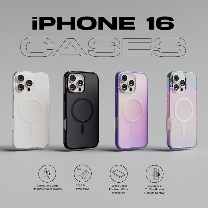 PopSockets iPhone 16 Plus Phone Case with MagSafe- Black Translucent | Magnetic, Wireless Charging, Camera & Drop Protection, Black, Electronic Accessories, For iPad/Kindle/iPhone/Android