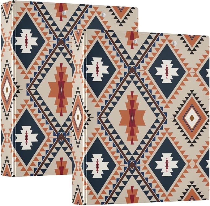 Western Geometric Ethnic Striped 1.5 Inch Binders 3 Ring for Letter Size Holds 200 Sheets Notebook Binder with Clipboard for Women or Men