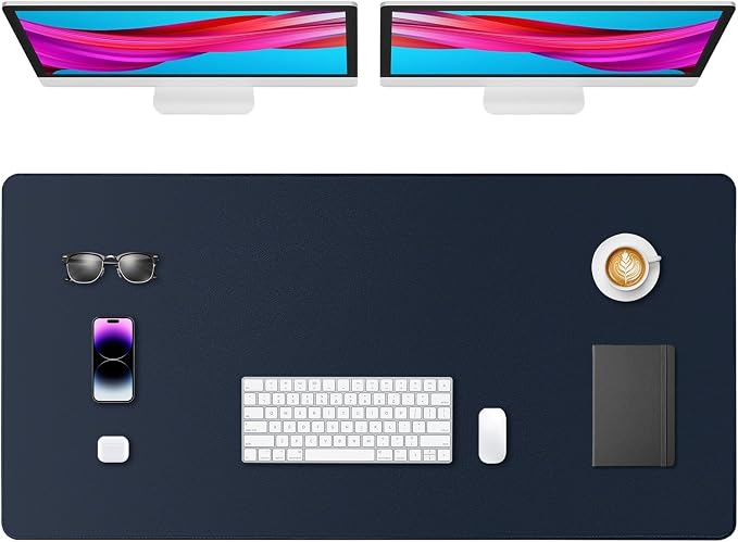 Leather Desk Pad Protector, Office Desk Mat, Large Mouse Pad, Non-Slip PU Leather Desk Blotter, Waterproof Computer Desk Writing Pad for Office and Home (Dark Blue, 47.2" x 23.6")