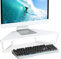 TEAMIX 26 inch White Triangle Monitor Stand Riser, Desktop Corner Shelf with Metal Leg Wood Computer Stand with Storage Laptop Riser Office Organization | Triangle Monitor Stand, Wood & Metal Computer Stand, Laptop Riser, Desktop Organizer, for L Shape...