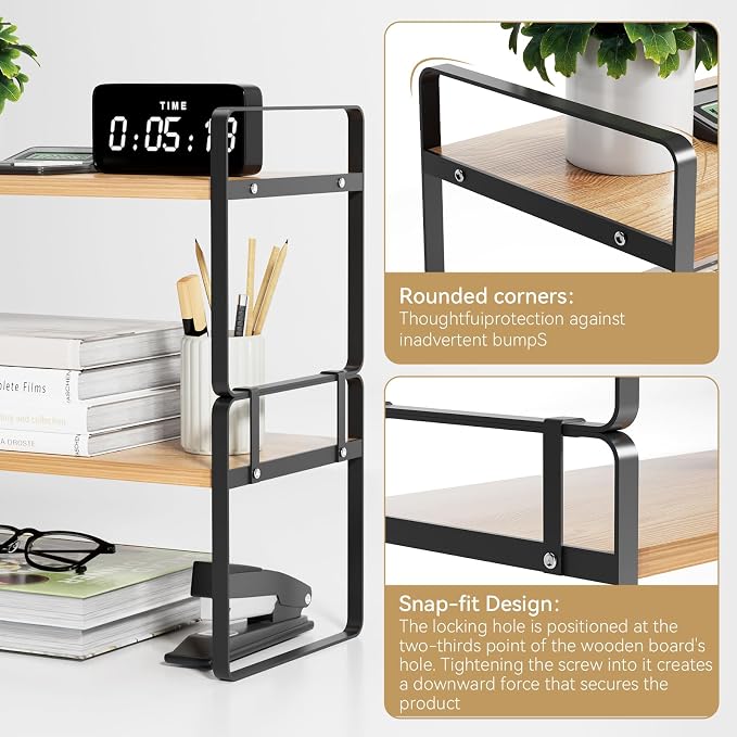 YGYQZ Desk Shelf Organizer, 2-Tier Desktop Bookshelf, Black & Wood | Detachable Design, 2-Tier Storage, Multi-Use Desktop Shelf, Compact Organization, Ideal for Office, Dorm & Home