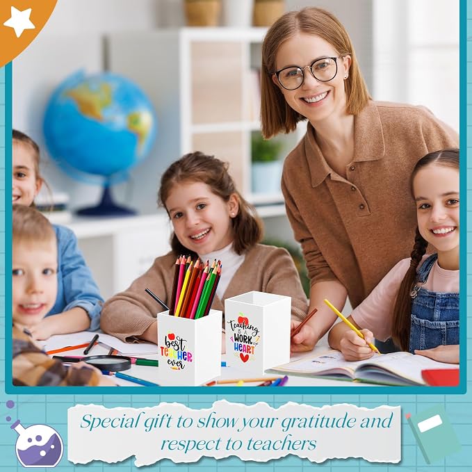 Cholemy 10 Pack Teacher Appreciation Gifts Bulk Pencil Holders Acrylic Pen Holder Desk Organizer Pencil Cup Containers for School Office Home Supplies Christmas Teacher Gifts(White)