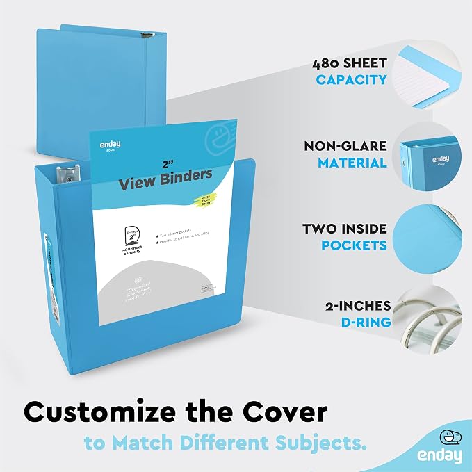 Enday 2 inch 3 Ring Binder (24 Pack - Blue) Binder 2 inch with Clear View Cover and 2 Inside Pocket - for Letter Size 8.5 x 11'' Paper, Ideal for School Supplies, Office, and Home
