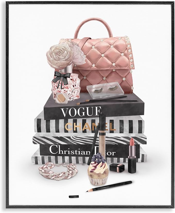 Fashion Bookstack Glam Still Life, 16 x 20 Inch Framed Giclée Print | Stupell Industries · By Ziwei Li · Ready to hang · Chic decor for bedroom · office · or living room · Made in USA