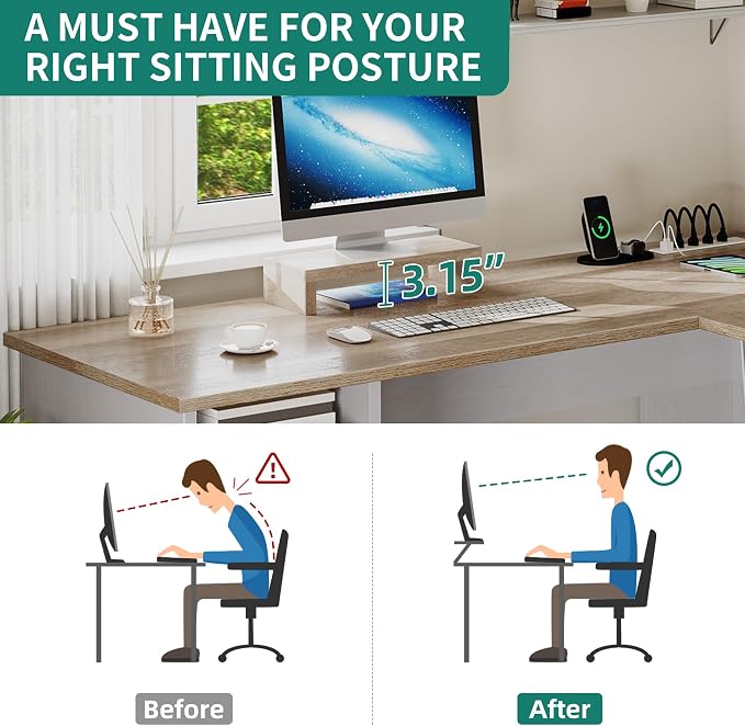 YITAHOME L Shaped Desk with Power Outlets | Computer Corner Desk, File Drawer, Monitor Stand & Storage Shelves, File Cabinet