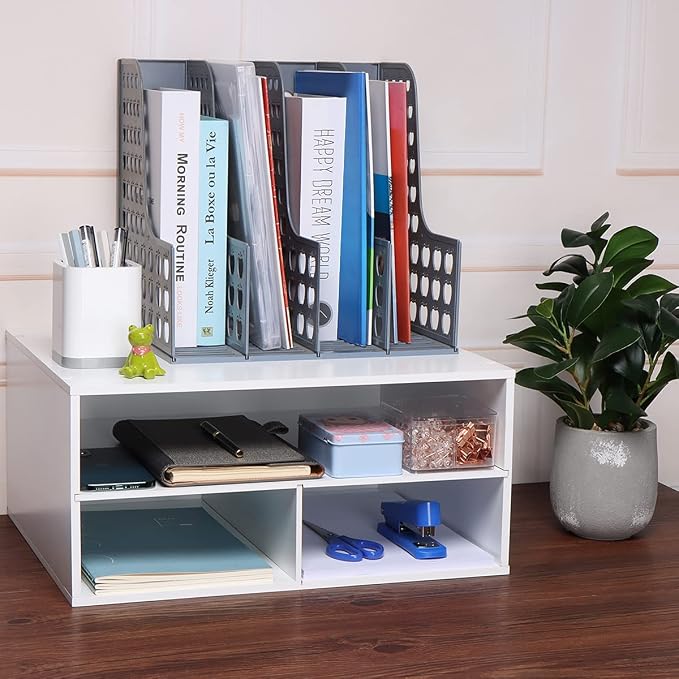 EMERIT Printer Stand for Desk - 2 Tier Desktop Printer Stand with Paper Storage, Printer Riser Organizer for Home Office, Holds up to 30 lbs, White