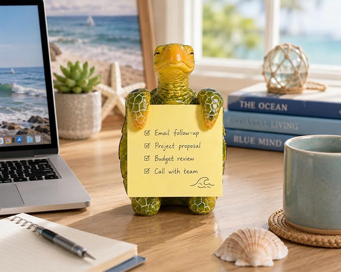 Sea Turtle Pop-Up Sticky Note Dispenser for 3 x 3 in Notes, Green | Includes 100 sheets, handmade resin desk decor for office, home or classroom; gift for teacher, coworkers and turtle lovers