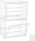 Attelite Acrylic Display Case for Collectibles 4 Tiers Clear Showcase,2Pcs | 3 Adjustable Dividers, Clear Acrylic Box for Figures, Tool-free Assembly,Magnetic Door, Dustproof,thicken plastic