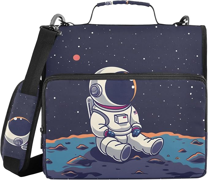 MNSRUU 3 Ring Binder Bag, 2 Inch D-Rings Easily Organizes 1 Inch Fits Letter Sized Paper, Astronaut Cute Large 3 Hole Zipper Binder Organizer for School Office Supplies