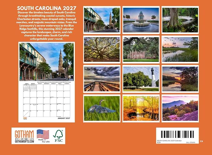 South Carolina Calendar 2027 Monthly Wall Calender 12 Month