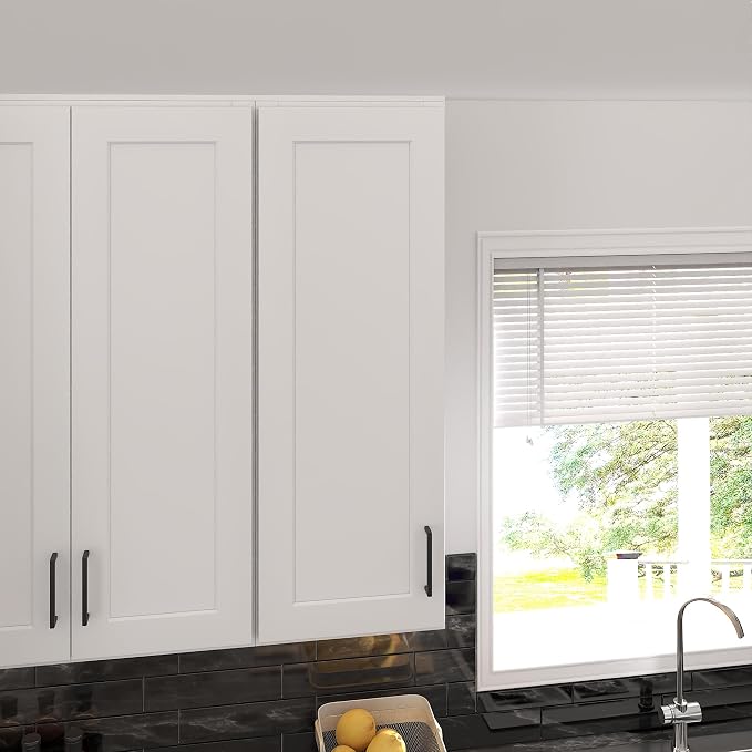 Furinno Shaker 4-Tier Wall Kitchen Cabinet, 1-Door, White | 12 D x 15 W x 42 H, Adjustable Hinges, Soft-Close Shaker-Style Door, Ready to Assemble, Plywood, for Pantry, Dining Room