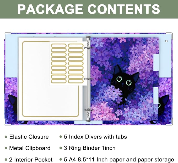 Rouidr 3 Ring Binder with clipboard, 1 inch 8.5 x 11 in Letter Size View Binders Organizer with Dividers Tabs & Clear Sleeves, School Supplies, Office Supplies
