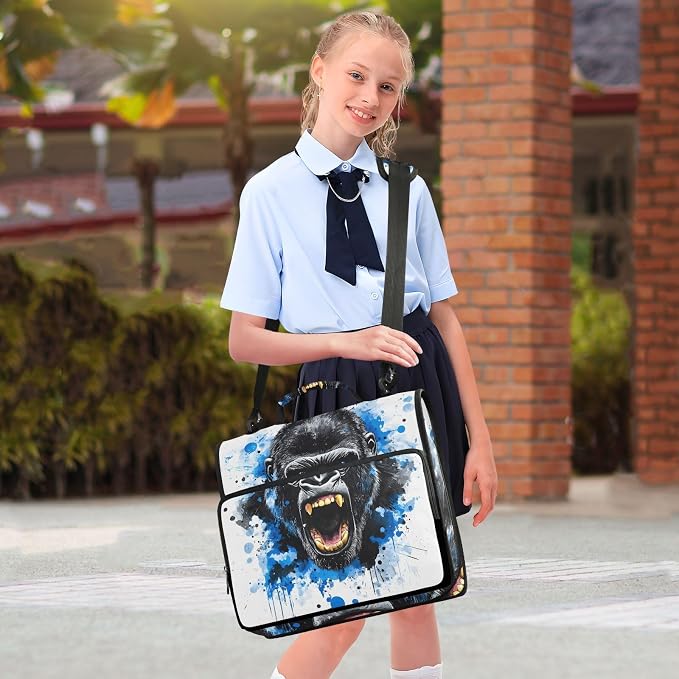 3 Ring Zipper Binder with Shoulder Strap King Kong Blue Face 1.5 inch Binders Keeper Large Capacity Multi Pockets for School Office Supplies