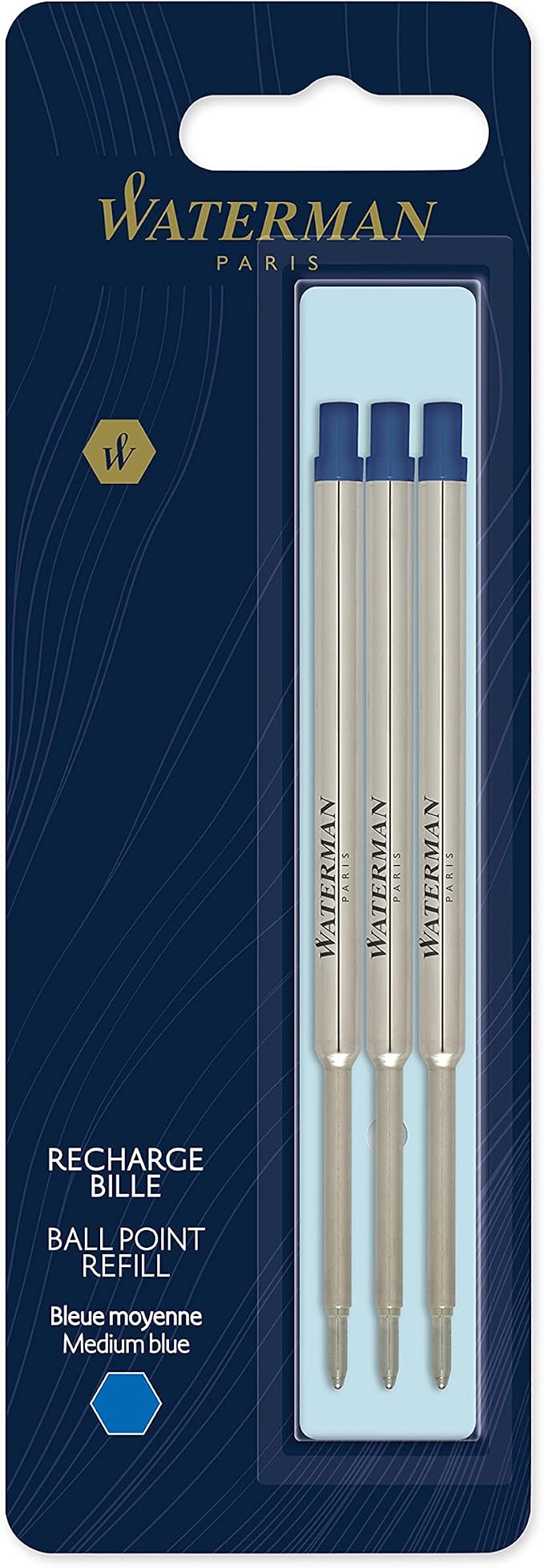 Waterman Ballpoint Pen Refill, Medium Point, Blue Ink, 3 Count