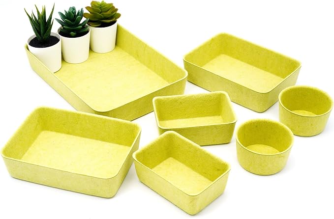 Drawer organizers tray Felt storage bins office Desk dividers Morandi Colors Shallow Box 7-Piece round (Linden green)