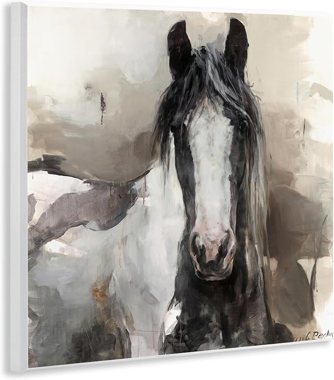 Grey Beige Horse Abstract, 12 x 12 Inch Mounted Print on Wall Plaque | Stupell Industries · By Marilyn Hageman · Ready to hang once unboxed · Great for living room or office · Made in USA