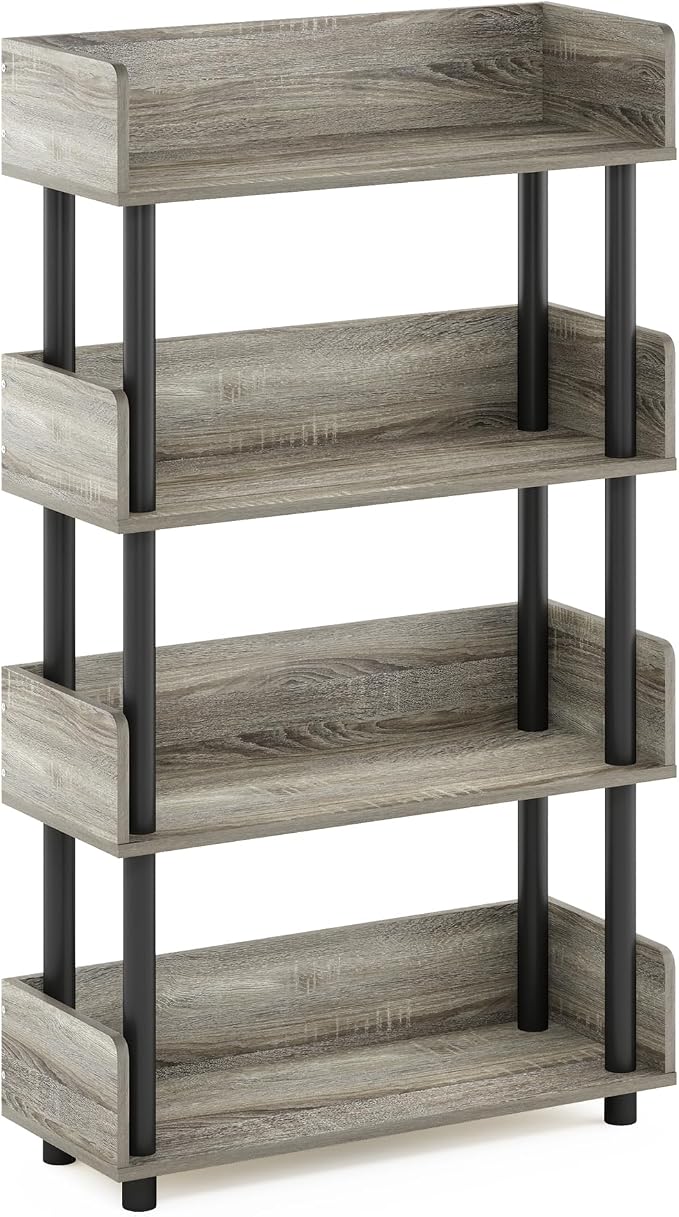 Furinno TURN-N-TUBE 4-Tier Display Shelf, Storage Shelves, Book Shelf, Open Shelves with Rounded Corner Top Edges, for Organization and Storage, Living Room, Home Office, French Oak