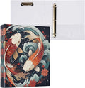 SPRIPORT Fish Chinese Style 1.5 Inch 3 Ring Binder Holds 200 Sheets for Office Supplies Durable PVC Round Ring Binder with Interior Clear Pockets 3 Ring Notebook Binder for Home Work Woman Man