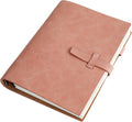 Refillable A5 Leather Binder Notebook, Reusable Leather Journal, Vintage Organizer with 6-Ring Metal Binder, 120 Pages Lined Paper & Pocket, for Writers Business Work Study College and Daily, Pink