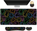 Large Gaming Mouse Pad Set, 4 in 1 Extended Keyboard Desk Mat with Wrist Rest, Computer Game Mousepad, Non-Slip Desk Pad Protector Easy Typing Pain Relief for Home Office I Black Retro Hippie