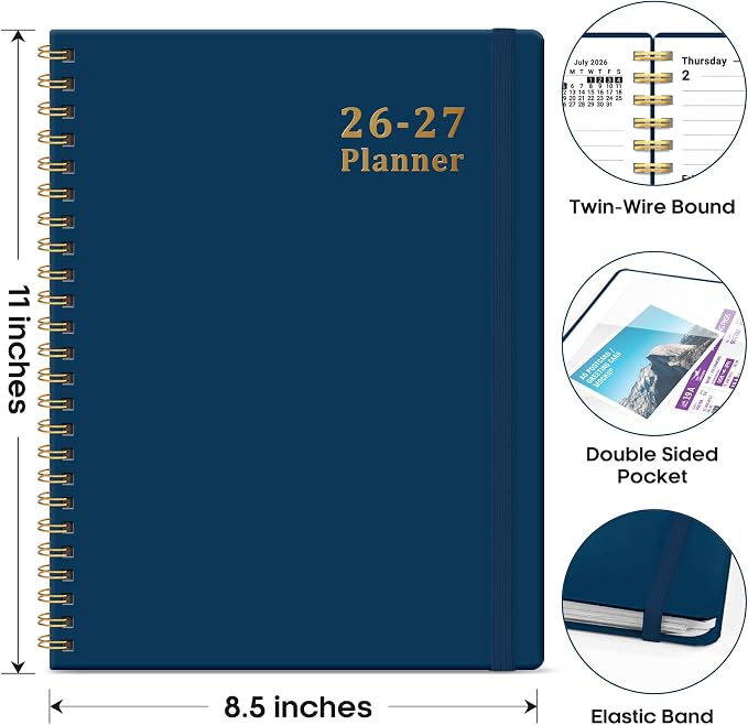 Taja Planner 2026-2027, 8.5" x 11" Calendar Planner, Jul 2026-Jun 2027 | Letter Hardcover Weekly & Monthly Academic Year Planner, Large Planning Agenda With Tabs, School & Office Supplies, Navy Blue