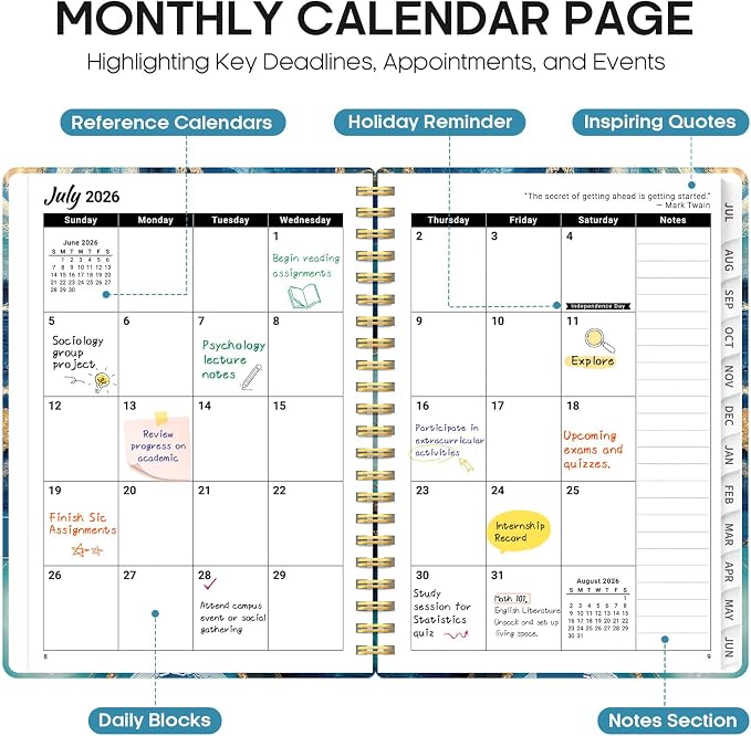 Planner 2026-2027, Monthly & Weekly Jul 2026-Jun 2027 Planner Calendar
