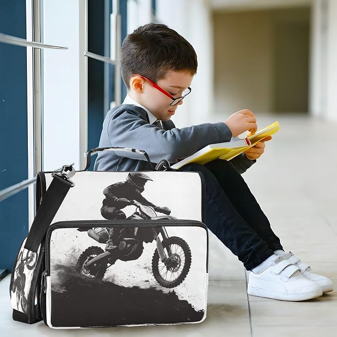 Motocross Rider Zipper Binder for School with Shoulder Strap & Extra Pockets - 1.5 Inch 3-Ring Binder Holds 500+ Sheets, Textbooks, Laptop
