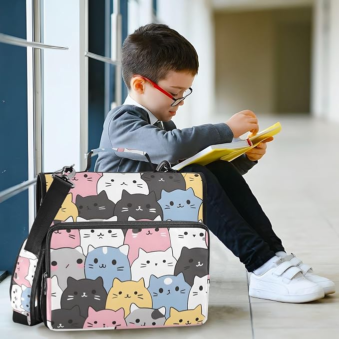 3 Ring Zipper Binder with Shoulder Strap Cats Cute Animal 1.5 inch Binders Keeper Large Capacity Multi Pockets for School Office Supplies