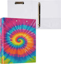 Tie Dye Round Ring Binders 1.5 Inch Rainbow 3 Ring Clipboard Binder for Office School Work Supplies File Folder 200 Sheet Capacity