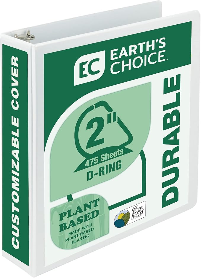 Samsill Plant-Based 2 Inch Durable D-Ring, View Binder, Eco-Friendly, USDA Certified Biobased, White, Pack of 1