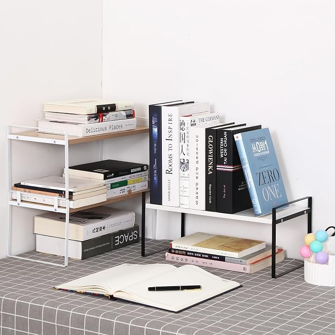 YGYQZ Desk Shelf Organizer, 2-Tier Desktop Bookshelf, Black & White | Detachable Design, 2-Tier Storage, Multi-Use Desktop Shelf, Compact Organization, Ideal for Office, Dorm & Home
