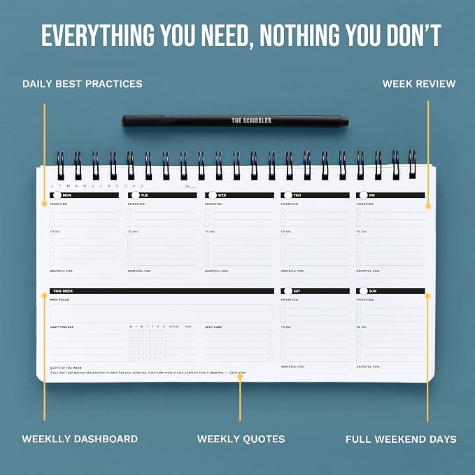 Undated Weekly Planner 2026 | Daily Agenda To Do List Notepad Day Planner Notebook | Monthly School Task, Work Schedule Planners | Yearly Horizontal Calendar Spiral Desk Organizer | Habit Tracker V2