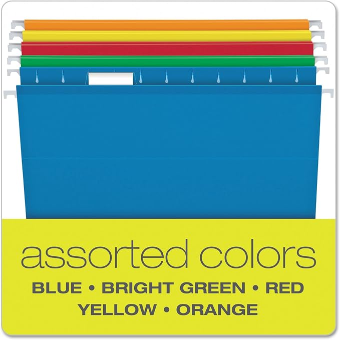 Pendaflex Extra Capacity Reinforced Hanging Folders, 2", Legal Size, Assorted Colors, 1/5 Cut, 25/BX (04153x2 ASST)