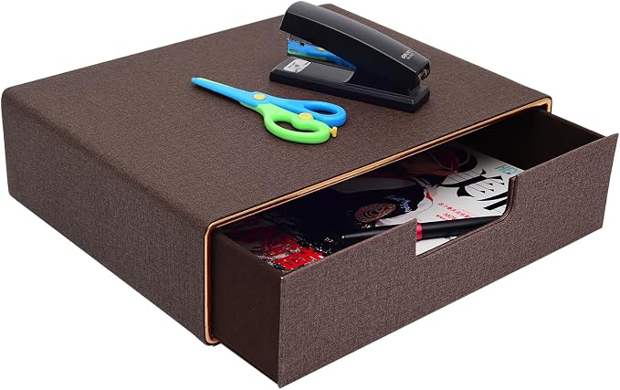 PU Leather Stackable Organizer Drawer, Executive Office Supplies Desktop Filing A4 File Cabinet/Holder for Jewelry/Bill/Paper/Documents/Makeup Home Decor Stationery Storage Box, Coffee